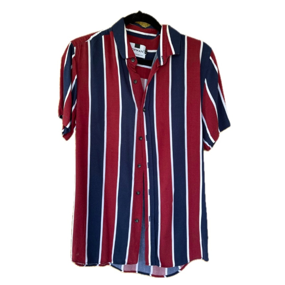 Topman Navy, Maroon, and White Striped Viscose Shirt - Men’s Medium - Picture 3 of 10